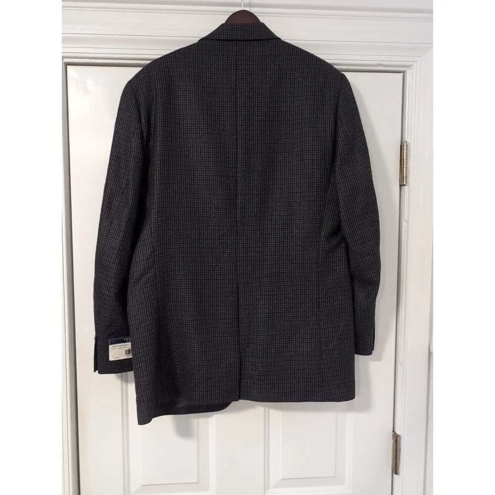 CHAPS SPORT COAT MEN'S 42L NAVY BLUE Lambswool Houndstooth 2 Button Blazer